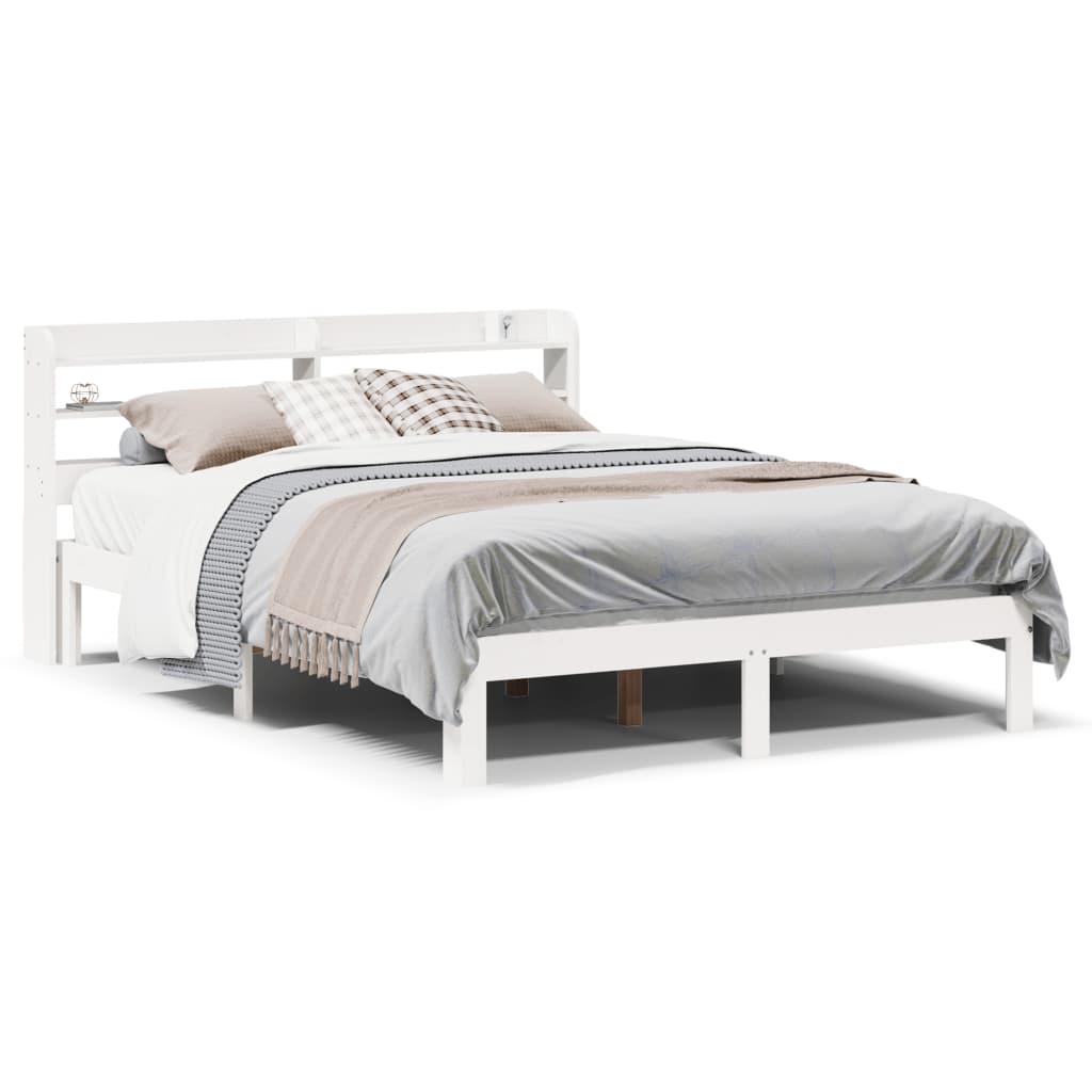 Bed Frame with Headboard without Mattress White 140x190 cm
